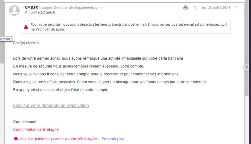 Demande De Reactivation De Compte Bancaire support@verdier-developpement.com | contact@cmb.fr | Arnaque financière